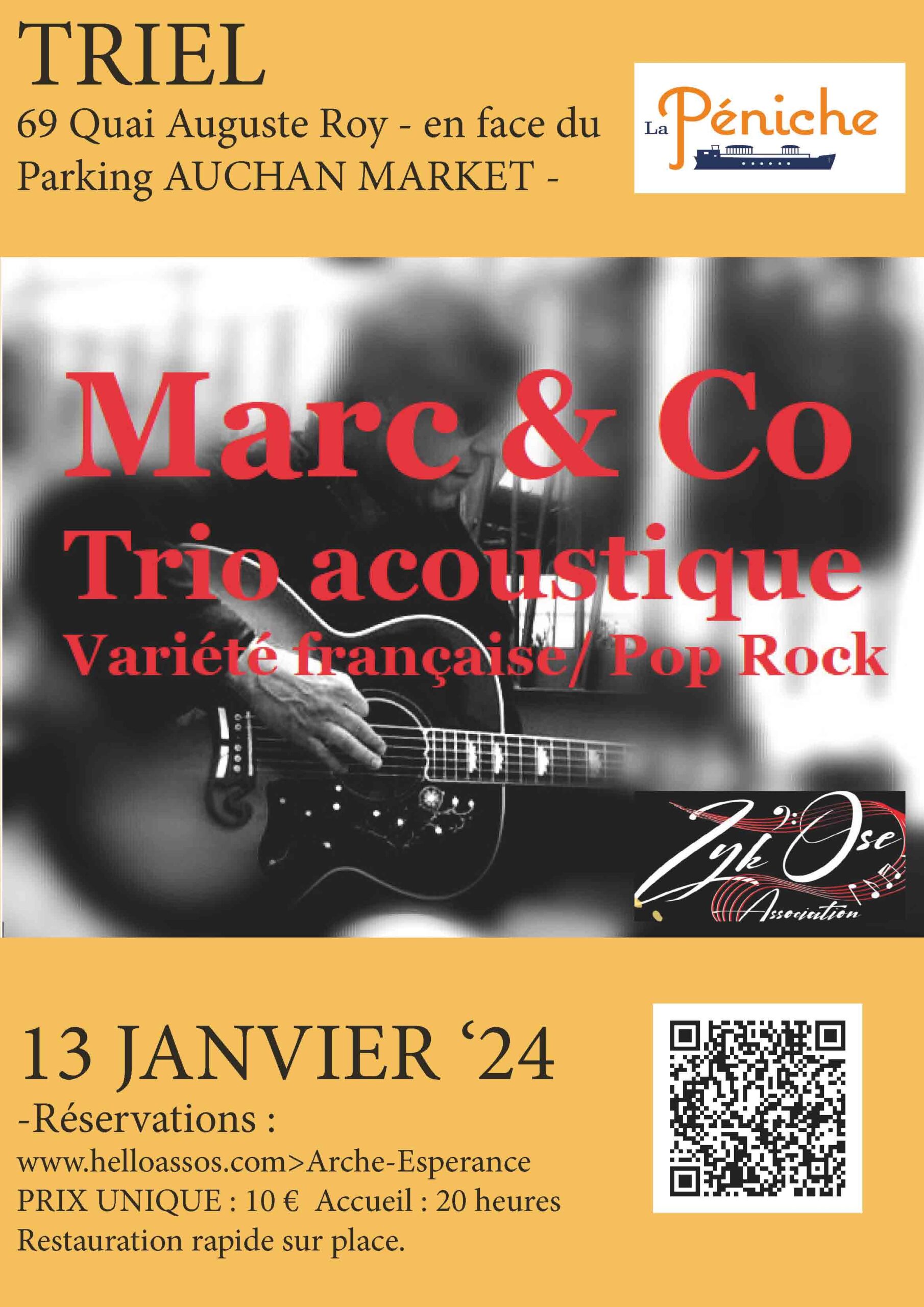 Trio acoustique Marc and Co samedi 13 janvier à 20 heures à la Péniche