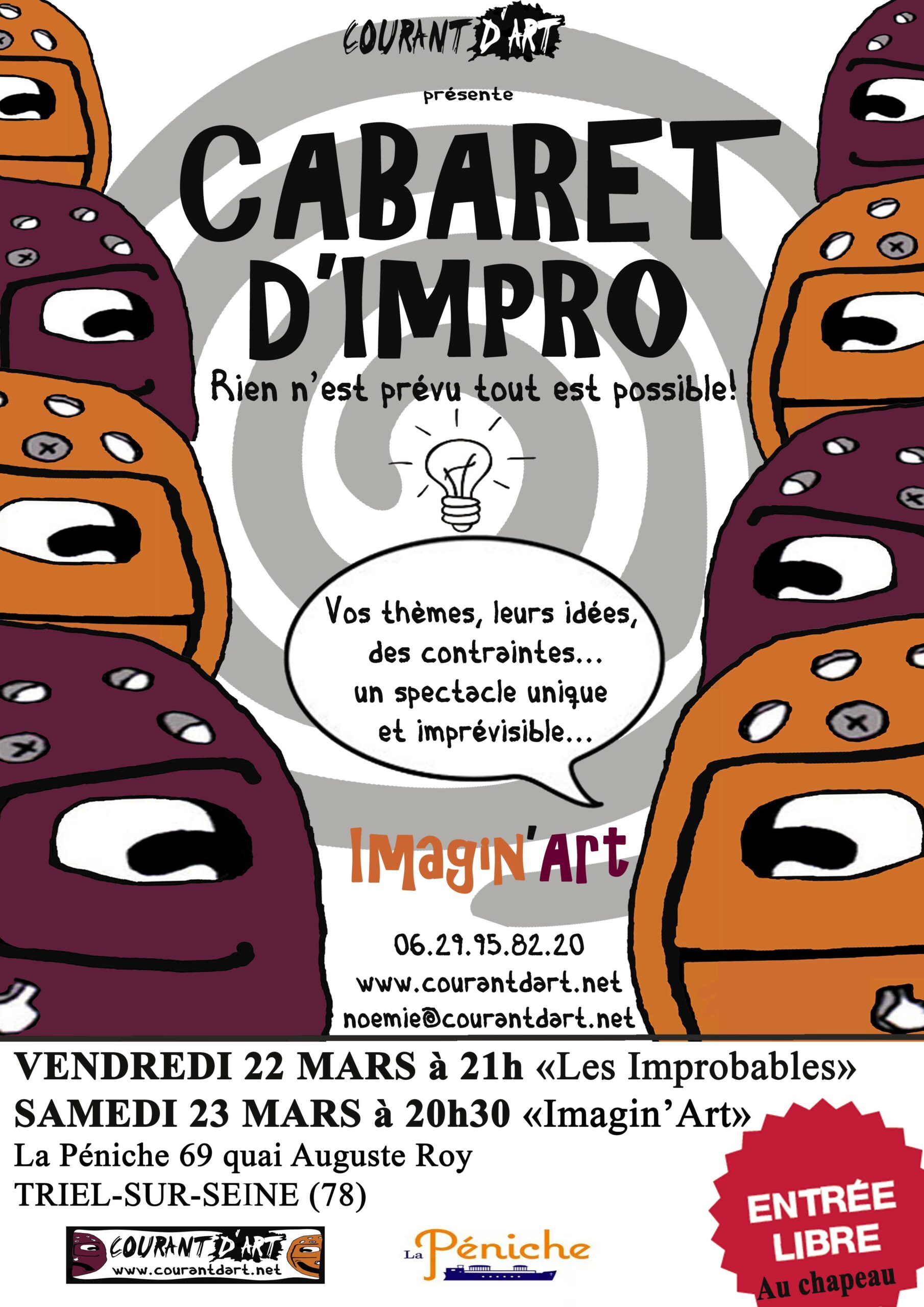 Cabaret d'impro les soirées des 22 & 23 mars à La Péniche