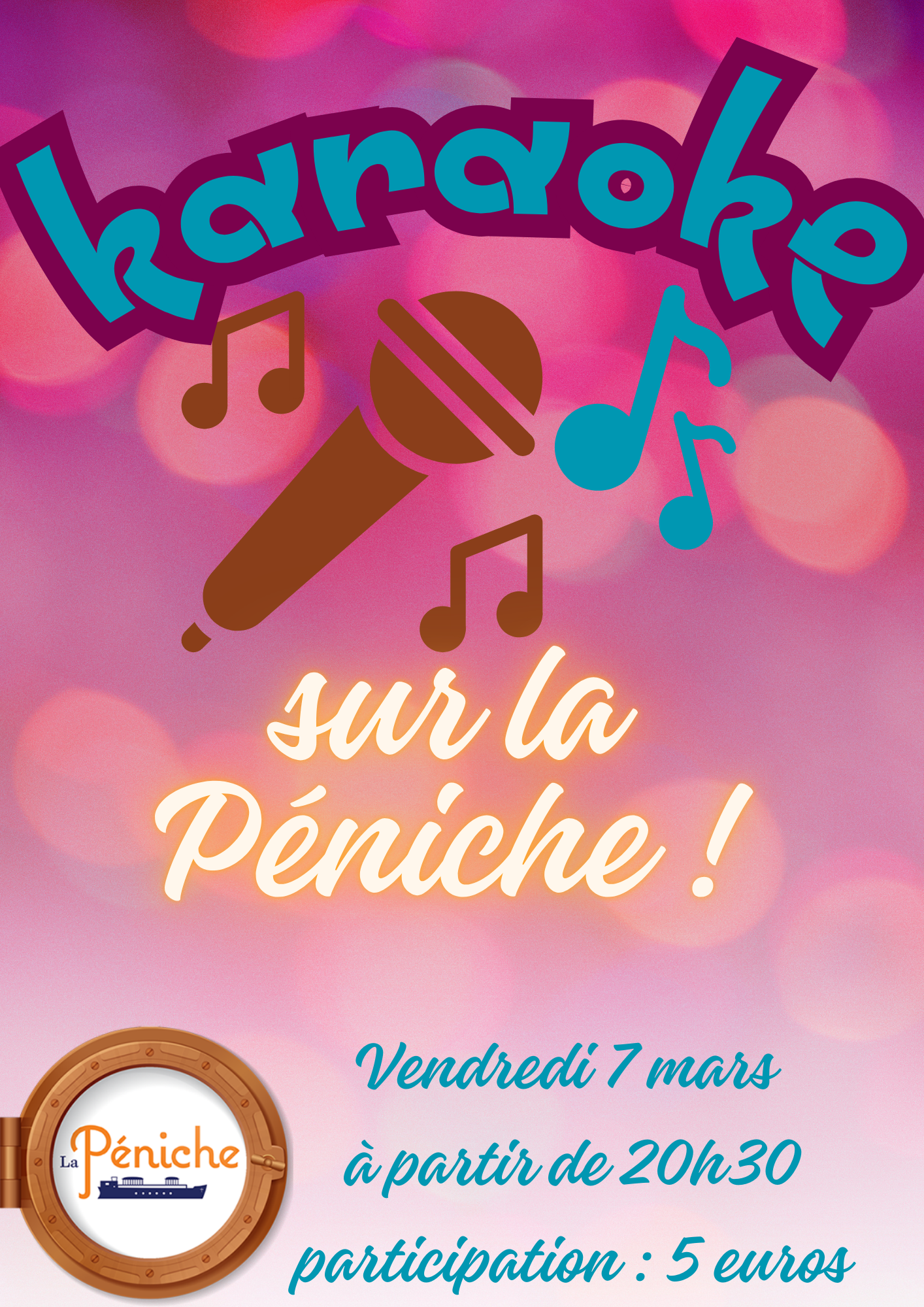 KARAOKE sur la Péniche vendredi 7 mars à partir de 20 heures 30